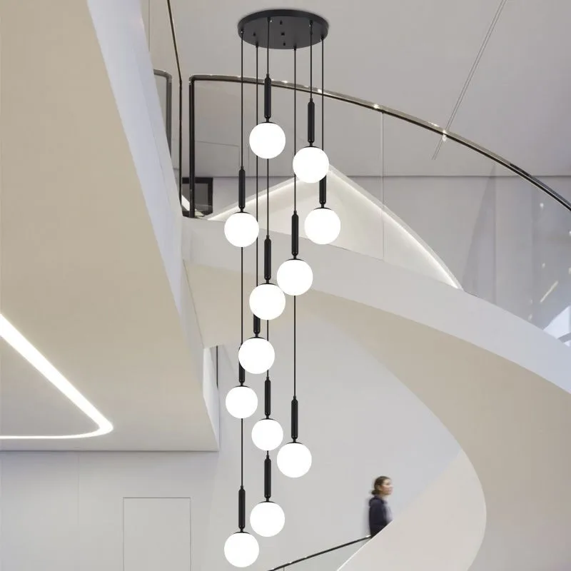 Led Long Pendant Lamps Circle Golden Villa Living Room Atmosphere Indoor Lighting Lamps Exhibition Hall Decorative Hanging Light