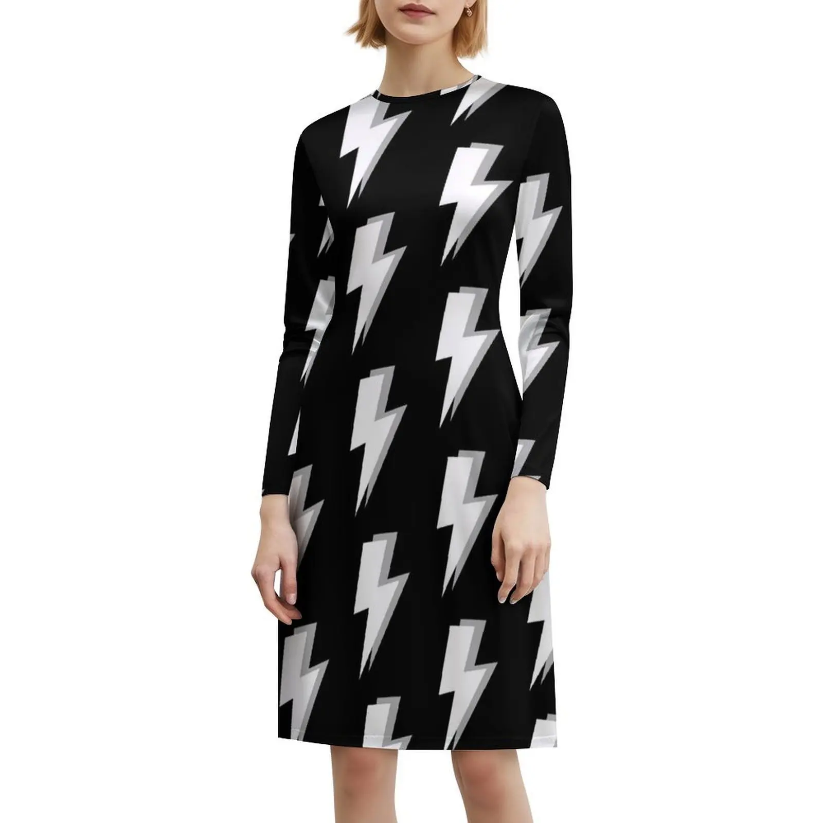 البرق الأبيض والرمادي على خلفية سوداء فستان بخط عنق على شكل قلب فستان أنيق للحفلات الصيفية للنساء باللونين الأبيض والرمادي #6