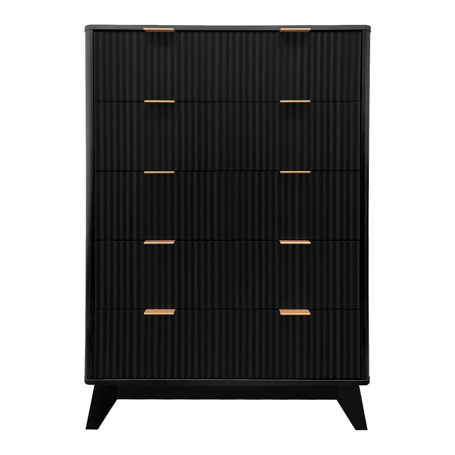 5 Fluted Drawer Dresser Wooden Chest Drawers with Sliding & Anti-Tip Device Modern Minimalist Dresser Closet Storage Organizer