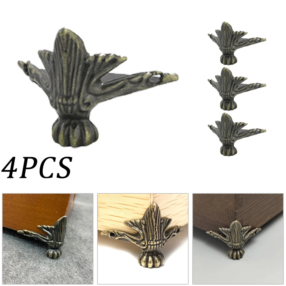 4 pezzi/set scatola di legno antica piedi gamba protezione angolare triangolo staffa decorativa intagliata in rattan per ferramenta per mobili