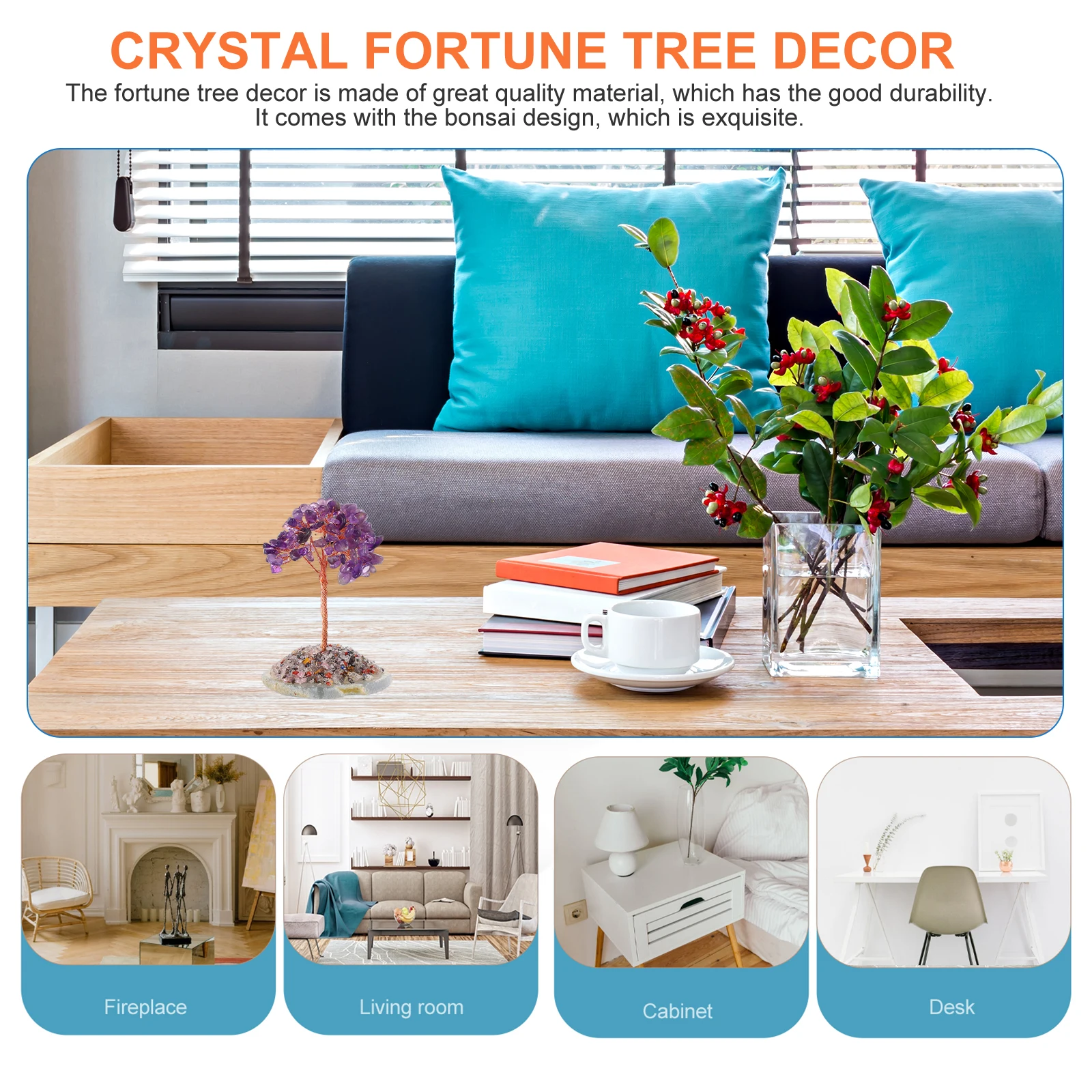 

1 pc Crystal Fortune Tree Decor Artificial Amethyst Ornament Home Desk Tabletop Plant Wealth Adornment Office StudyDesktop Decor
