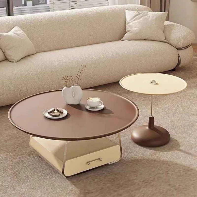 HYS retro coffee table French home simple living room modern acrylic round small apartment combination