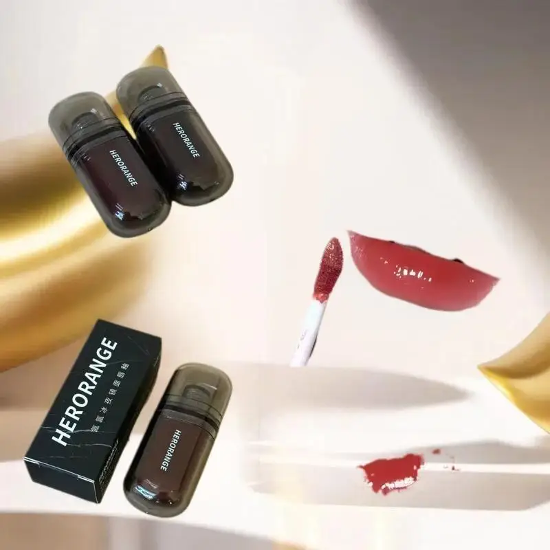 HERORANGE 블랙 미러 립 글로스 지속력 있는 워터리 립 글레이즈 반투명 다크 브라운 레드 리퀴드 립스틱 여성 뷰티 립 화장품