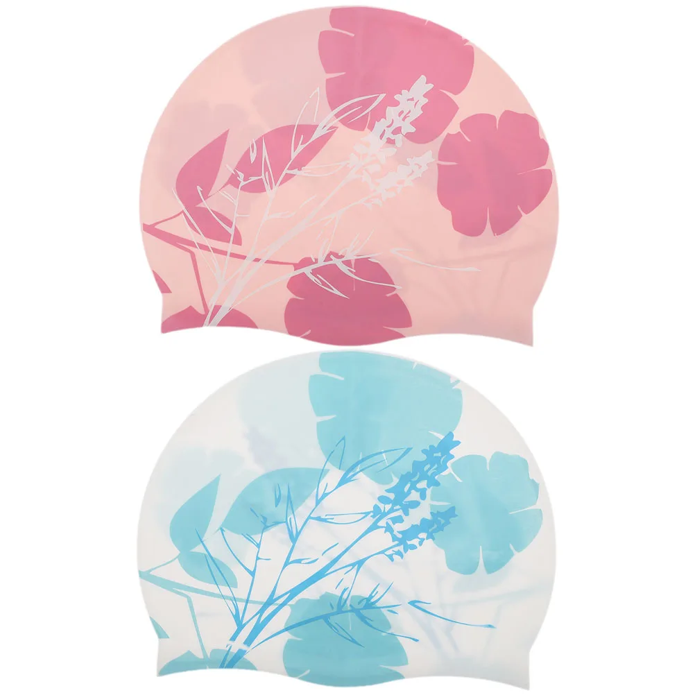 

2pcs Swim Cap For Women Long Hair Silicone Reusable Large Swimming Hats Durable Flexible Non-Slip Hair Protection Bath Hat For