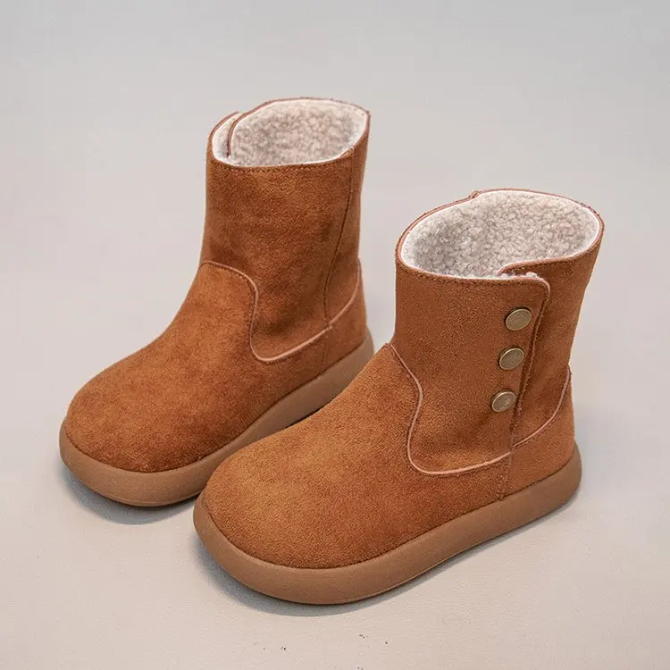 

Baby Boys Girls Boots 2025 Autumn Winter New Soft Soled Solid Color Shoes Children's Versatile Leather Warm Boots Trend