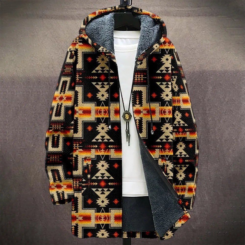 Men Jackets Coats Colors Geometrics Graphics Printed Zipper Cardigans Art Design Plush Thick Winter Casual Streetwear Clothing