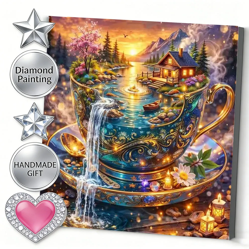 AZQSD Diamond Art Mosaic Cup Landscape Resin Square Drill Hobby Creative 5d Diy Diamond Painting 5d Waterfall Scenery