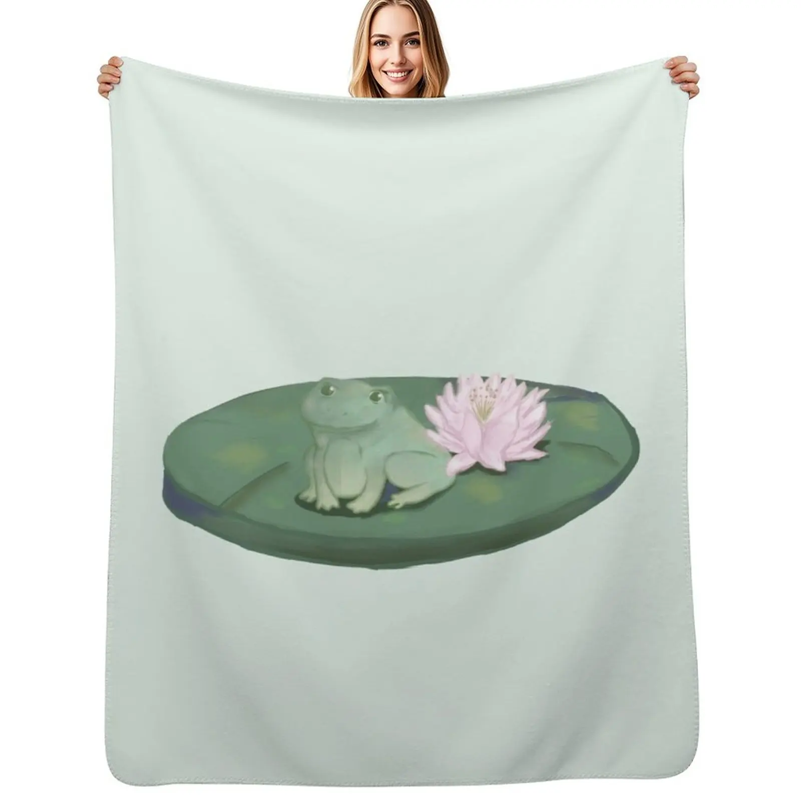 Copy of Cute Frog with Water Lily Throw Blanket Cozy Home Blanket Gift for Christmas Holiday
