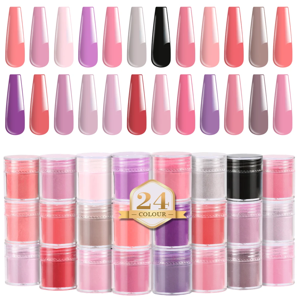 

24 Jars Naked Pink Series Professional Crystal Powder Set Carving/Builder/Extension Dip Powder For French Manicure Long Lasting