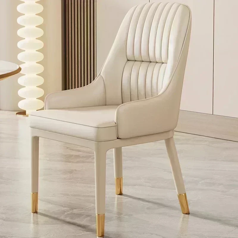 Minimalist Beige Dining Chairs Gold Legs Armrest Soft Cushions Chairs Beige Fancy Chaises Living Room Furniture