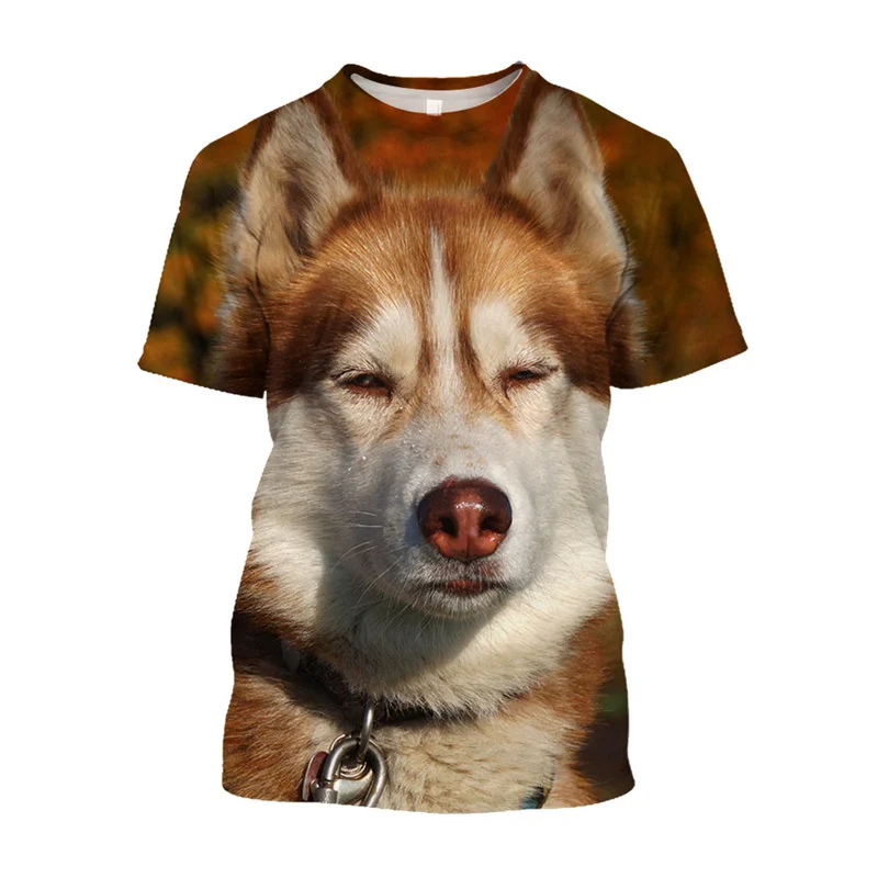 New 3D Siberian Husky Printed T-shirt Cute Animal Dog Casual T Shirt For Men Oversizeshort Sleeved Streetwear YK2 Kawaii Clothes