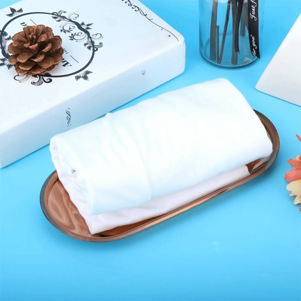 Rustless steel Towel Tray Raised Anti-spill Edge Polished Surface Serving Plate Thickened Anti-deform Oval Outline