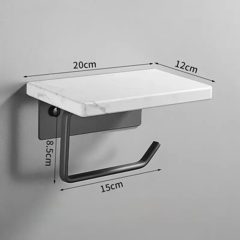 Black Natural Marble Wall Mounted Toilet Paper Holder Bathroom Tissue Rack Shelf for Home Decor Modern Style Storage