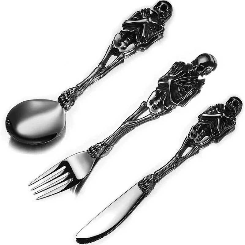 316 Titanium Steel Skeleton Cutlery Set - Fork Spoon Knife Dinnerware Pasta Steak Tableware Flatware Kitchen Utensils for Dropsh