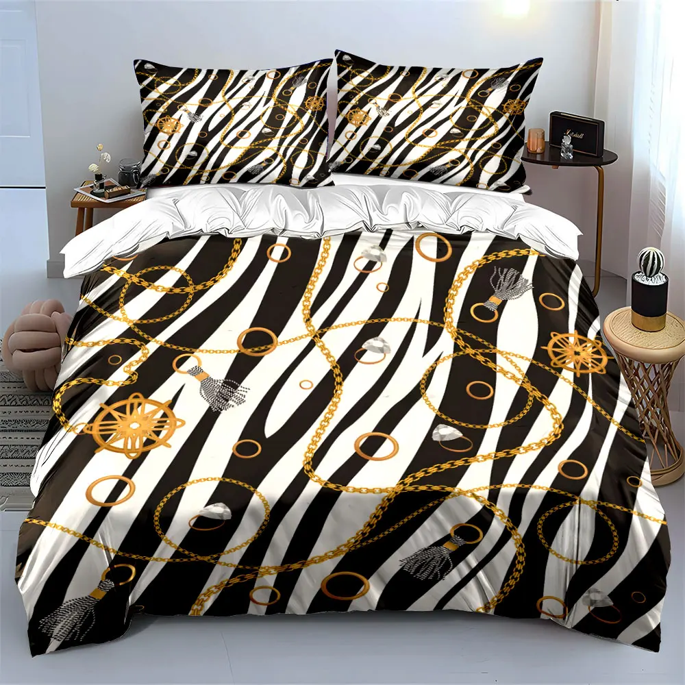 Luxury Chains with Zebra Pattern Print Bedding set 3PC 1 duvet cover 2 pillowcases adult and children bedding set Luxury