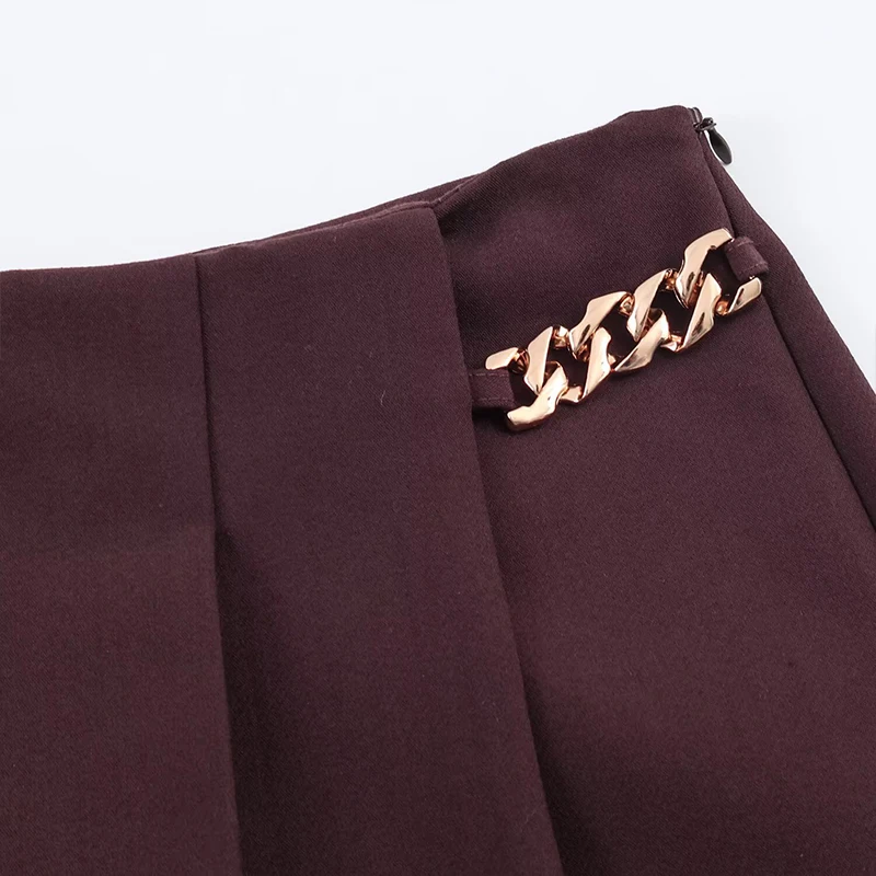 Shorts Femininos Casuais Plissados Largos com Cadeia 2026, Cintura Alta, Ajuste Solto, Mini Skort, Moda Streetwear, Calças Curtas de Verão