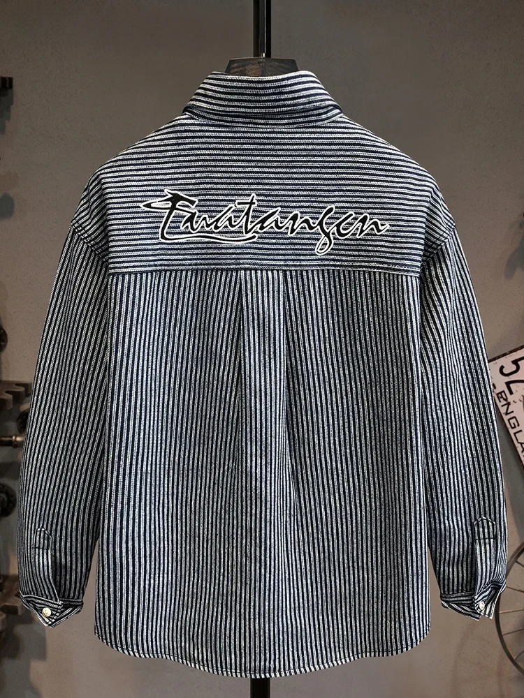 

Мужская джинсовая куртка премиум-класса с цветным плетением, свободного кроя, повседневная, с длинными рукавами, молодежная, универсальная, в американском стиле, плотная, верхняя одежда