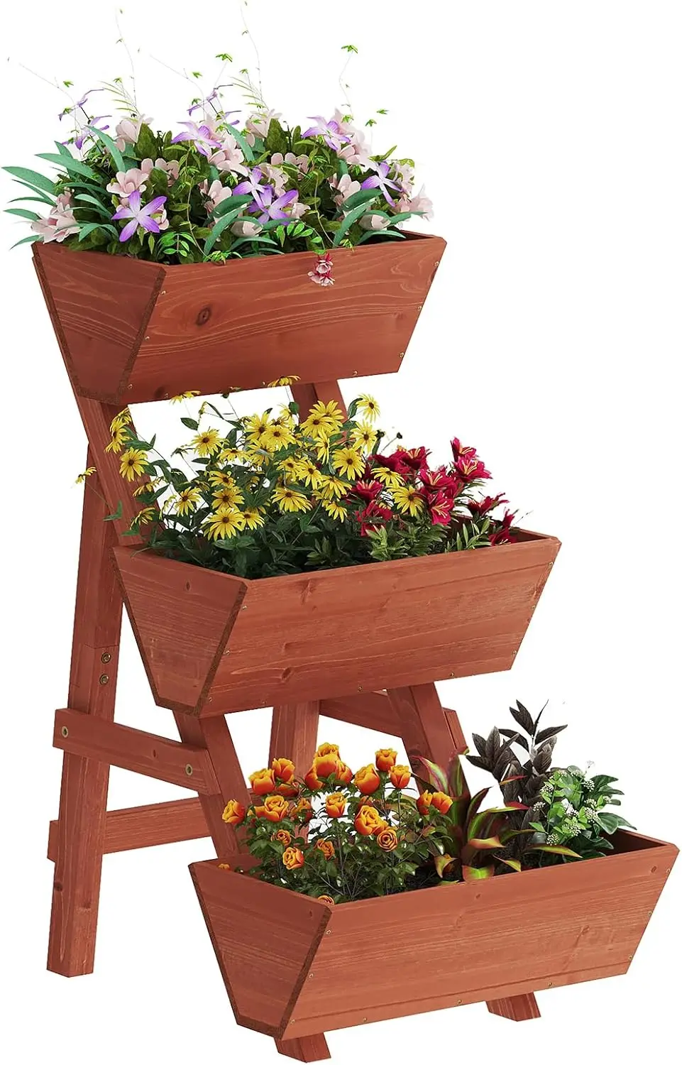 

3-Tiers Wooden Raised Garden Bed,Wood Planter Box for Vegetable,Flower Rack,Flower Pot Stands,Indoor Outdoor Gardening Planting