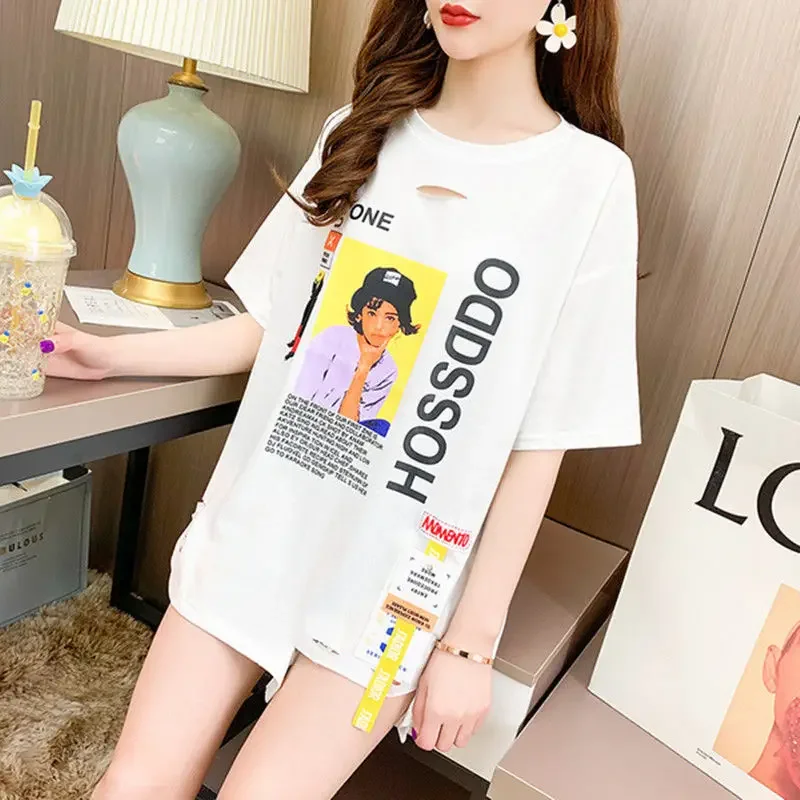 Tops Woman Streetwear Graphic T Shirt for Women Blue Long Anime Korean Emo Popular Clothes Kpop Yk2 Clearance Fashion Clothing