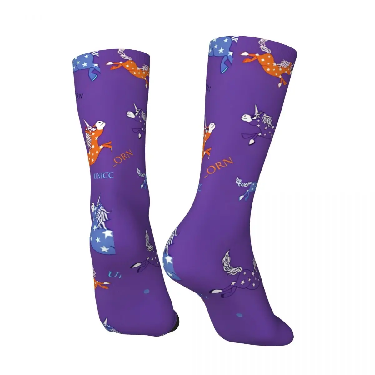 Vintage Cute Fun Unicorns Rainbow Purple Violet Orange Cartoon Pattern Men's compression Socks Unisex Street Style Crew Sock