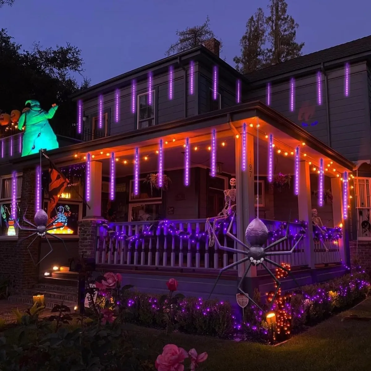 1PC Meteor Shower Rain String Lights Solar Powered Halloween Atmosphere Waterproof Drop Icicle Light Suitable For Holiday Decor