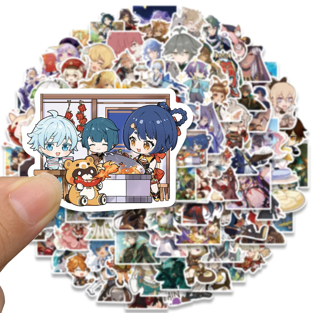 10/30/50/100pcs Genshin Impact Anime Stickers Aether Klee Zhongli Paimon Lumine Sticker Laptop Phone game Characters Decal Toys