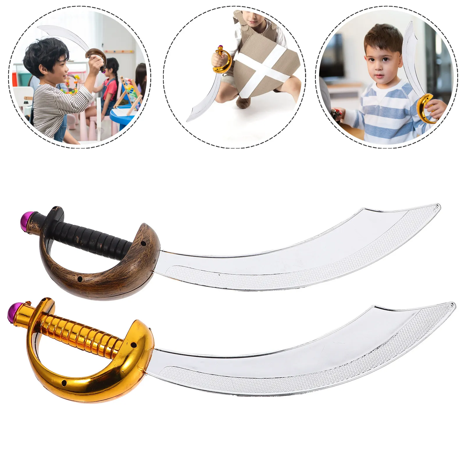 

2 шт. Детские пиратские мечи, пластиковые, легкие, с изогнутым лезвием и детализированной рукояткой, идеально подходят для пиратских тематических вечеринок, Хэллоуина, косплея, сценических выступлений