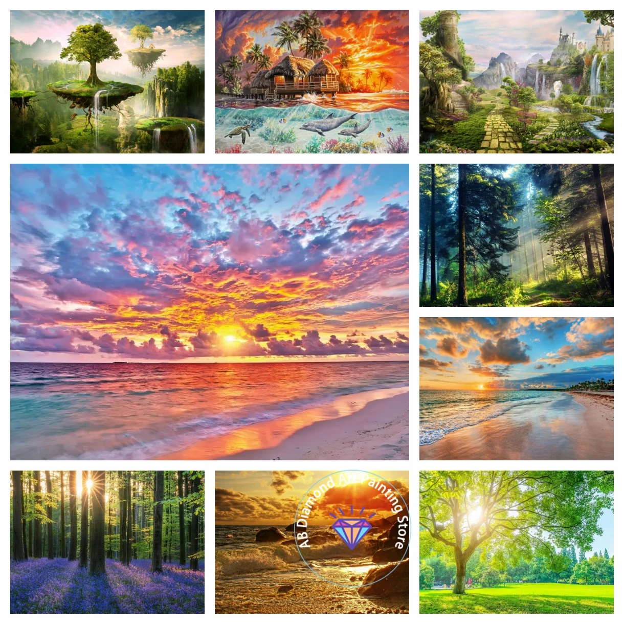 

Landscape 5D AB Diamond Painting Kits Colorful Clouds And Tree Embroidery Jewelry Cross Stitch Home Decor Children's Gift Crafts