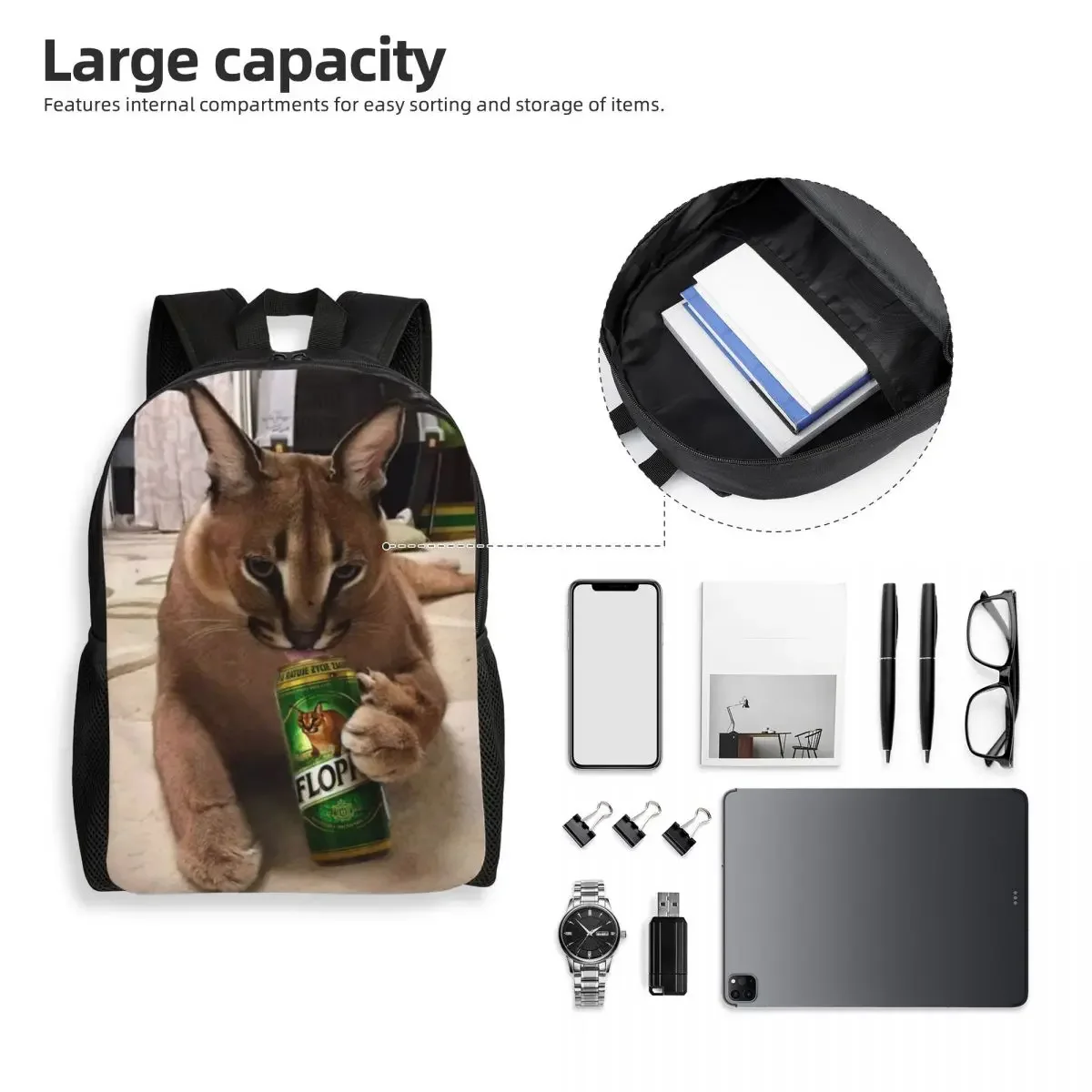 Big Floppa Meme Backpacks for Men Women College School Students Bookbag Fits 15 Inch Laptop Funny Caracal Cat Bags