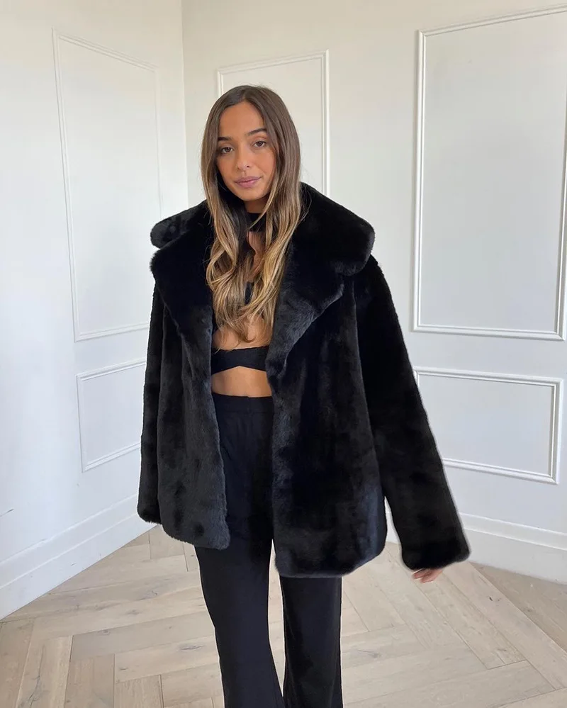 Cappotti foderati in pelliccia sintetica Cappotti da donna Cappotti selvaggi Stage Moglie Polsini con colletto giovanile Manica a lanterna Risvolto Corno regolabile Sottile