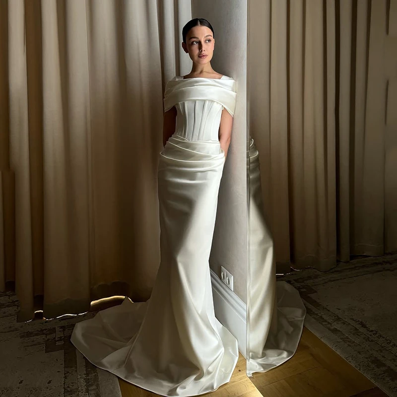 

Eightree 2025 Long Wedding Dresses White Square Collar Woman‘s Bridal Prom Gowns Mermaid Satin Elegant Robe De Mariée Customized