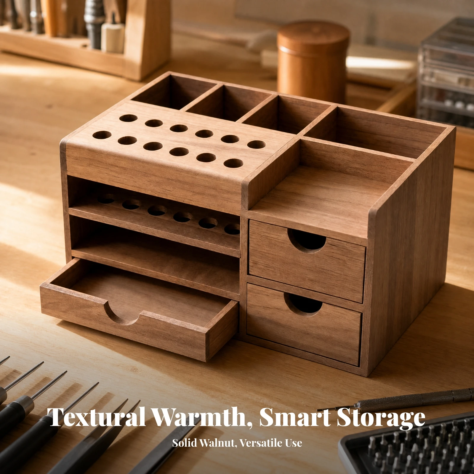 Desktop Organizer with Drawers Long-Lasting Wooden Desk Organizer with Drawers Wooden Compartment Storage Box Spacious