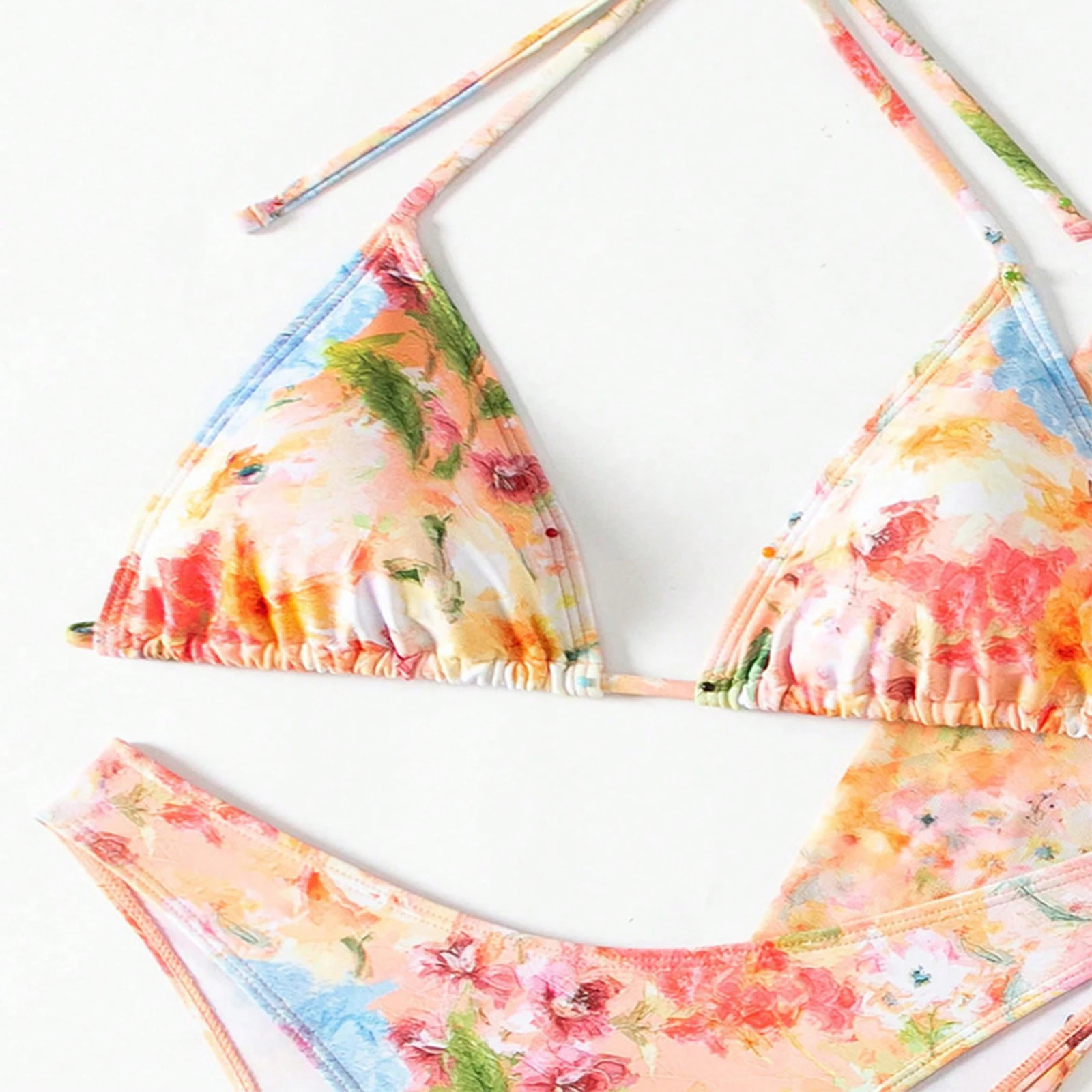 Bikini estivo da donna Set da 4 pezzi Reggiseno allacciato con stampa floreale con perizoma a vita bassa Top corto a maniche lunghe Gonna costume da bagno