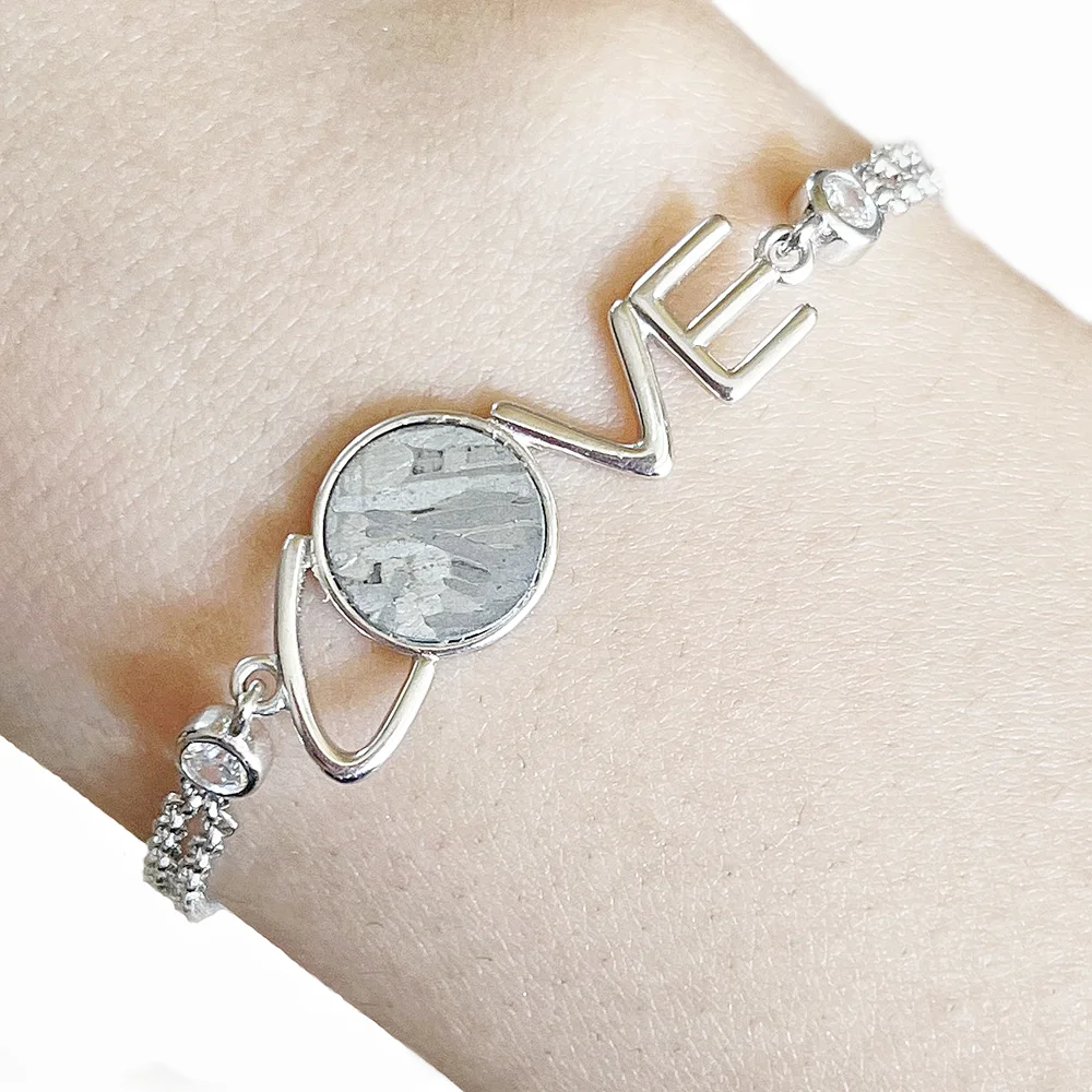 Muonionalusta Iron Meteorite Inlaid Bracelet Natural Meteorite Material Slice Inlaid Jewelry S925 Bracelet Jewelry