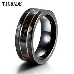 Tigrade 8mm Tungsten Wedding Band Rings For Men Real Opal and Metal slag Inlay Rose Gold Border Men's Engagement Promise Ring