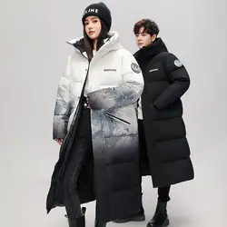 Jaqueta longa Puffer para homens e mulheres, Parkas com capuz, casaco à prova de vento, jaqueta longa, casacos de casal, roupas esportivas, sobre o joelho, novo