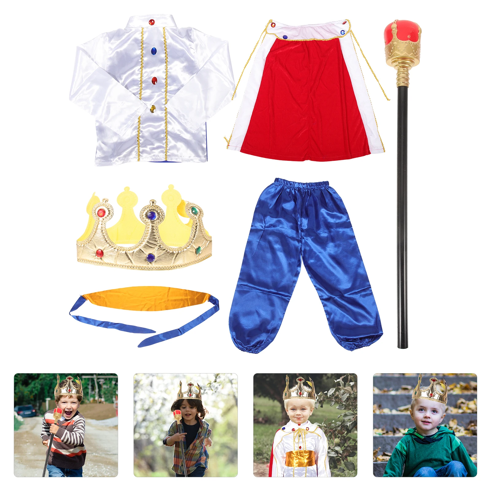 

Children 120cm Halloween Prince Cloak Kids Halloween Costume Socks Accessories Cosplay Set Boys Performance Royal