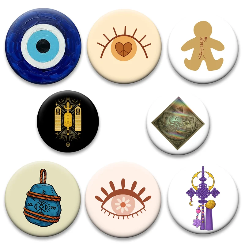 Lucky Charm,amulet,Talisman with Runes Button Pins EVIL EYE Badge Fashion Round Creative Brooches for Backpack Accessories Gifts