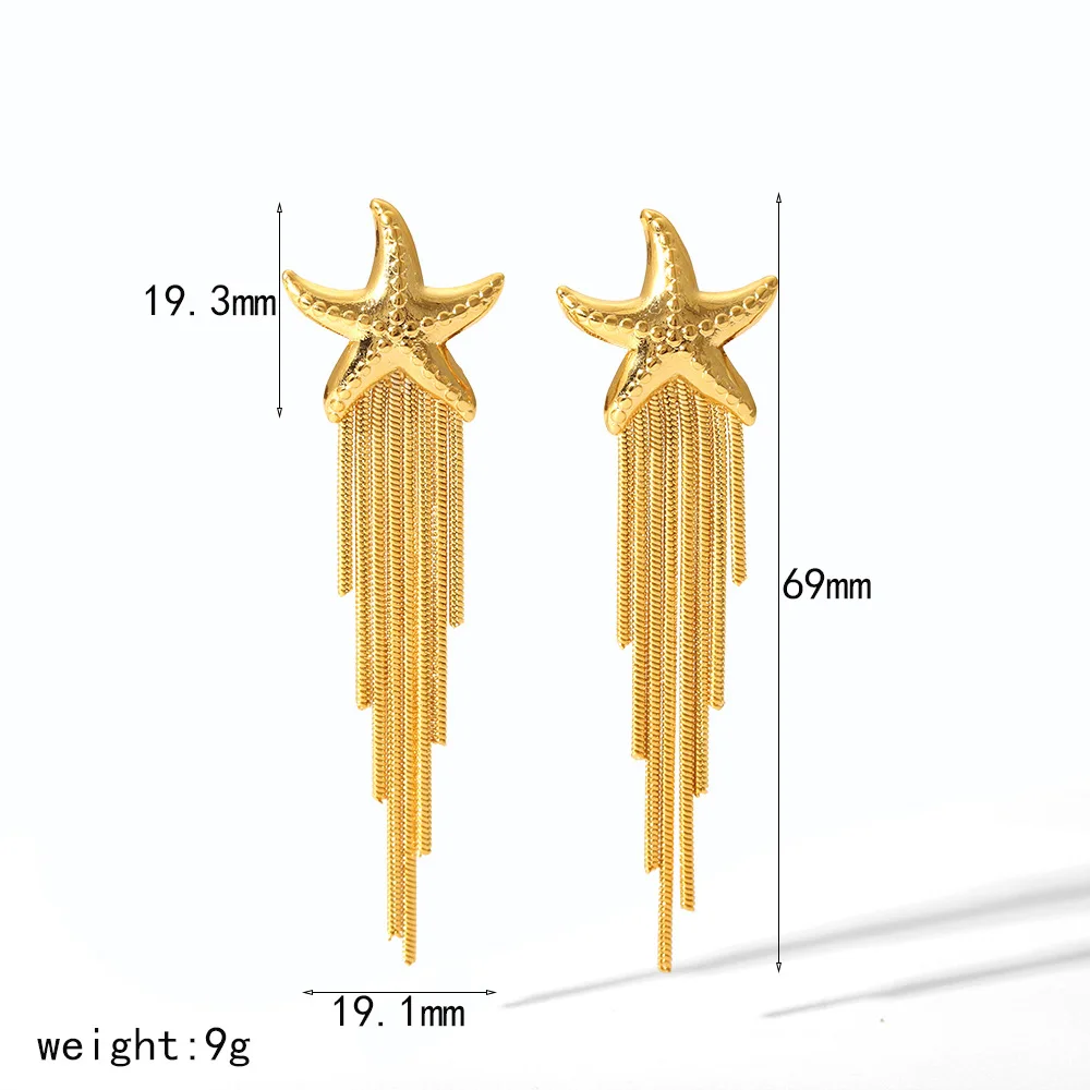 Ins 18K Gold  PVD Plated Stainless Steel Chain Tassel  Drop Earring For Women Waterproof  Hypoallergenic Jewelry Gift