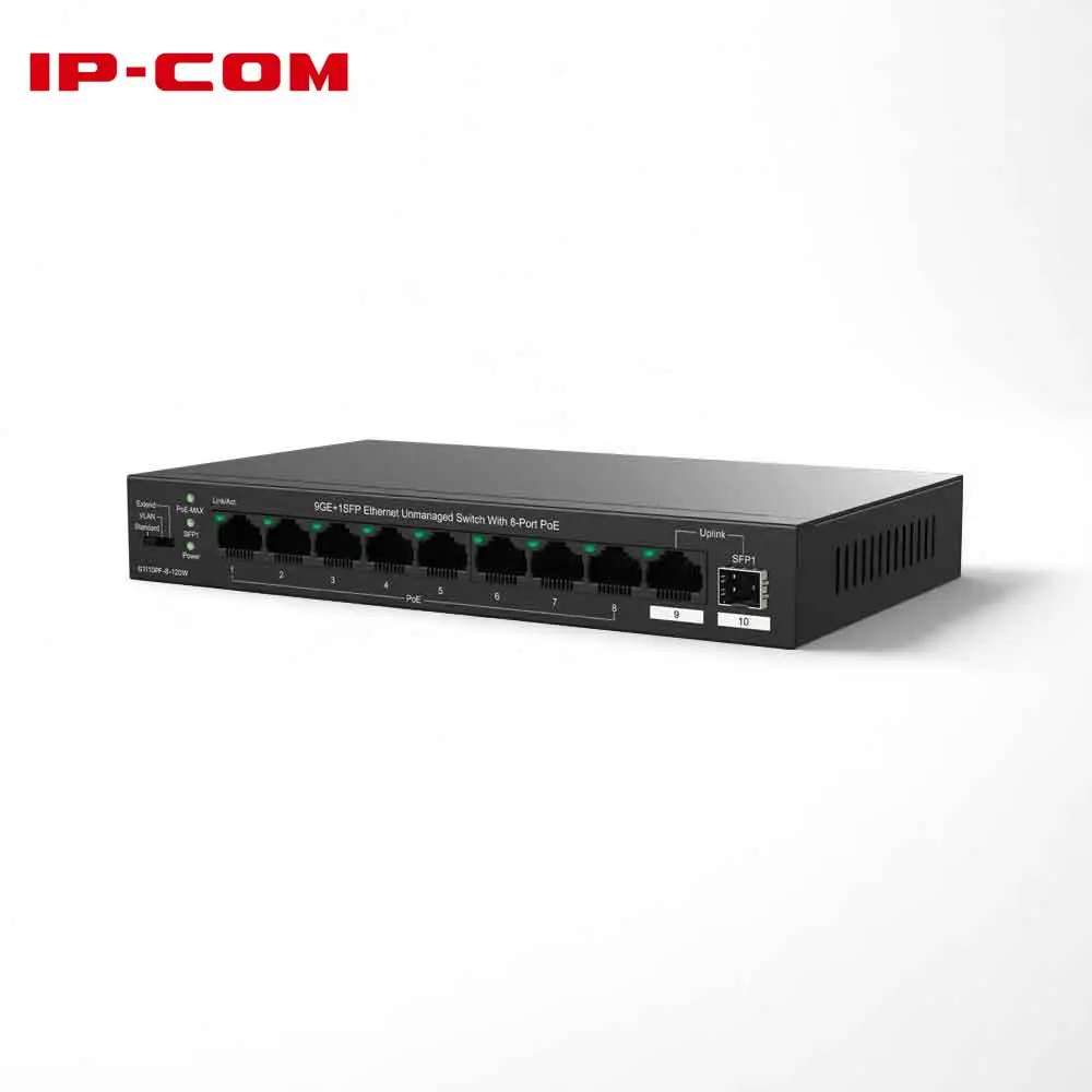 

IPCOM G1110PF-8-120W Unmanaged PoE Switch with 8 Port PoE+@120W 8 Port Gigabit PoE Compatible with IEEE 802.3af/at Devices 1 SFP