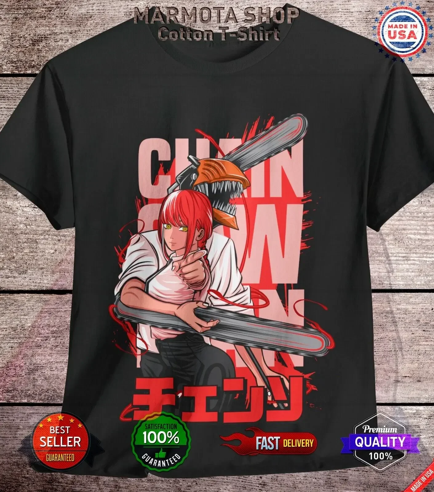 

Makima Chainsaw Man Denji Shirt Anime Tee T-Shirt Pochita Horror Manga Otaku