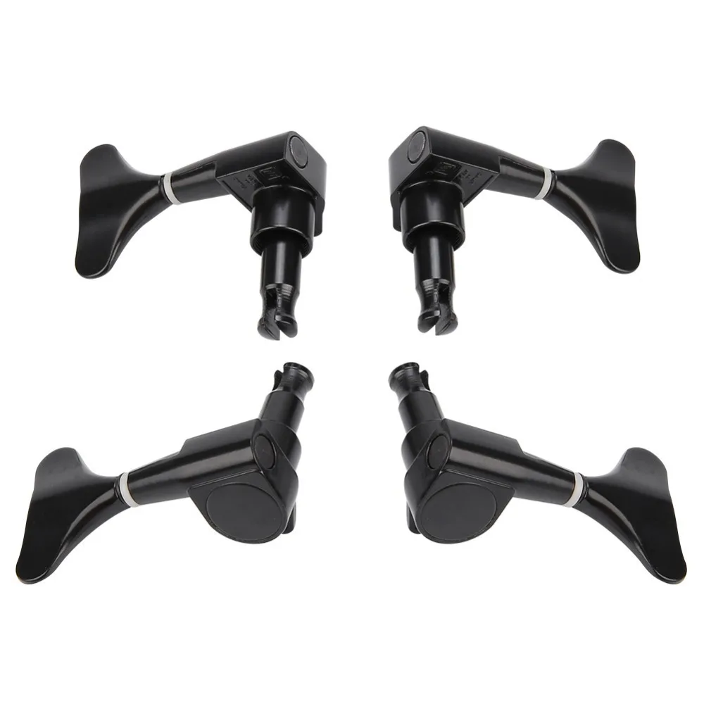 ​Fishtail Shaped Button​ ​Bass Tuning Pegs ​2L2R Configuration ​Silver/Black ​Machine Head Tuners ​Sealed ​Bass Guitar Keys