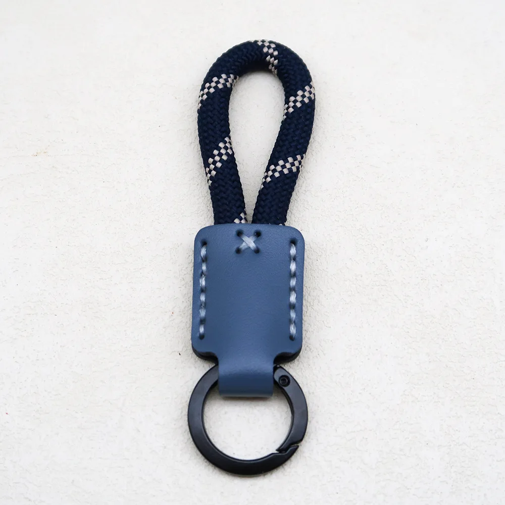 Handmade Cowhide Keychain with Woven Rope, Creative Gift