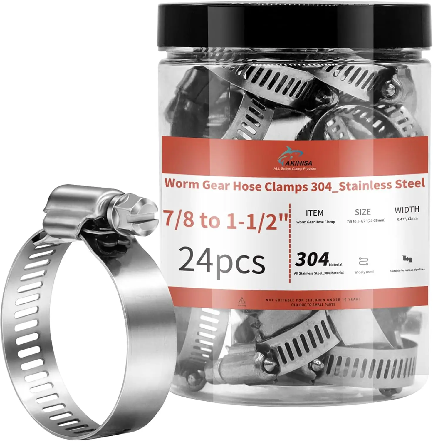 

24 Pack Stainless Steel Worm Gear Hose Clamps, Adjustable 21-38mm for Plumbing Automotive Use