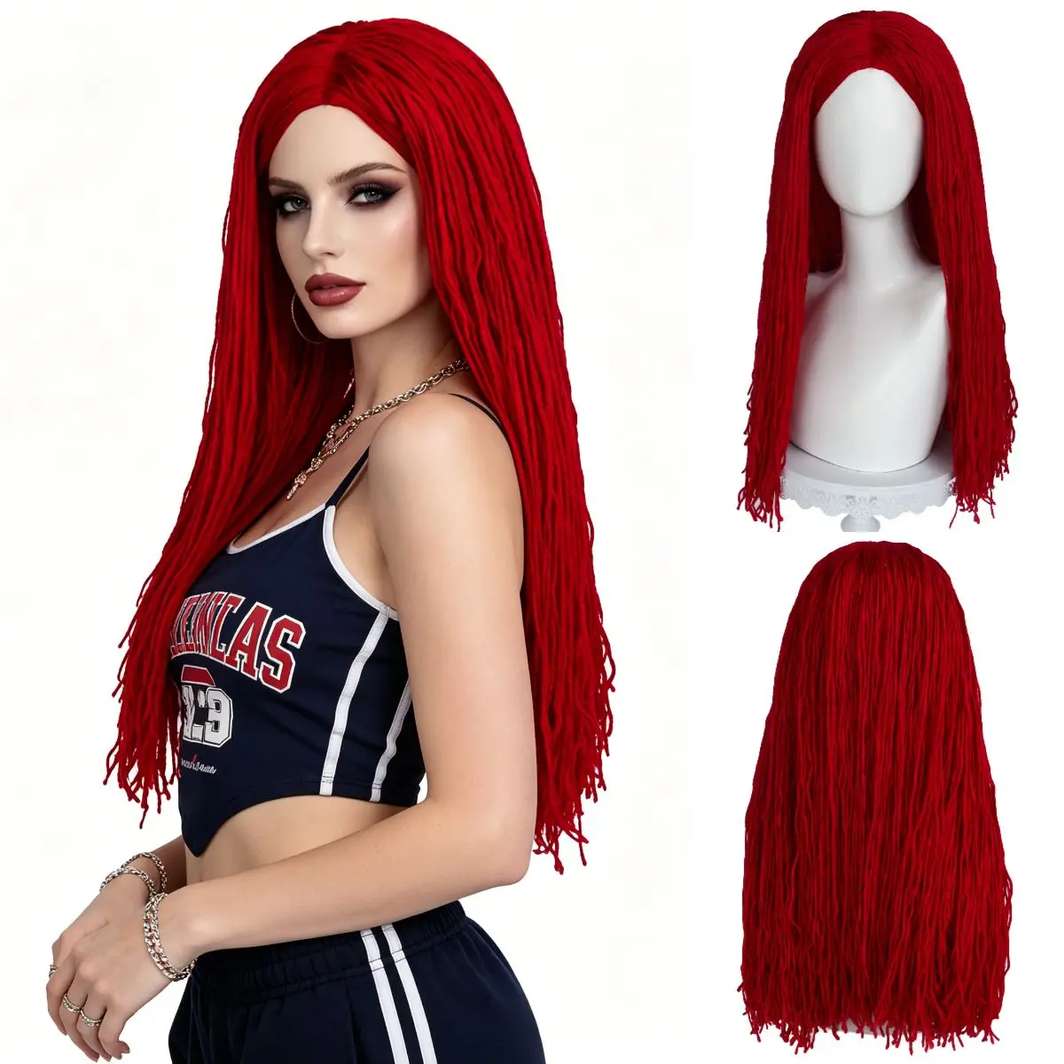 Bright Red Long Dreadlock Wig, Hip Hop Braided Style, Ideal for Music Festivals, Street Outfits, Cos, Themed Parties & Halloween