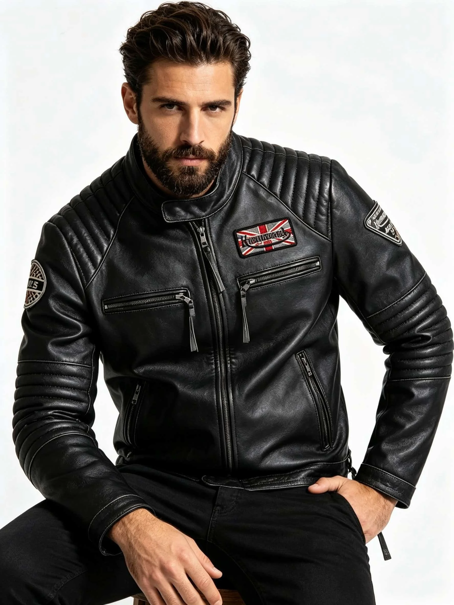 Black Autumn Leather Jacket Men Retro Style Plus Size 7XL Genuine Natural Cowhide Stand Collar Motorcycle Sports Coat