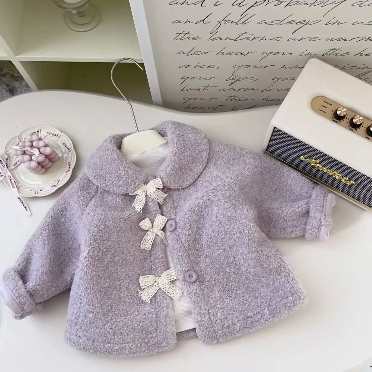 

Baby Girls' Coat Autumn/Winter New Fashionable Children's Purple Collar Princess Thick Jacket Kids Clothing