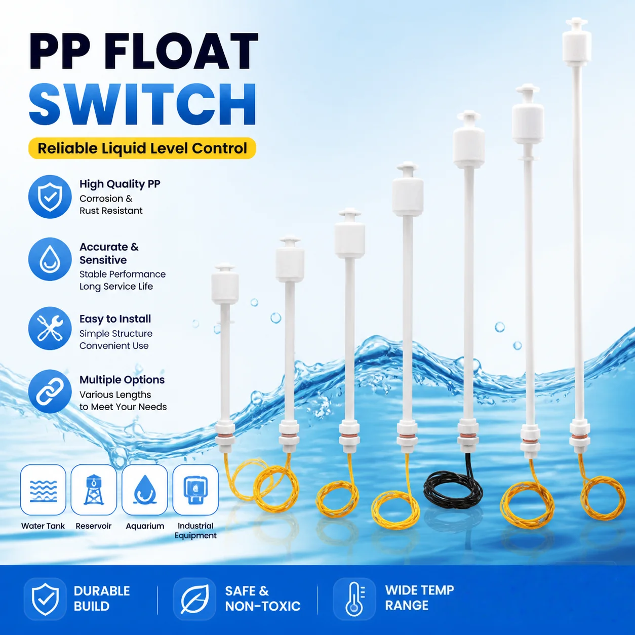 10W Water Level Sensor Horizontal Float Switch Liquid Level Switch Liquid Level Sensor Controller Low Pressure PP Ball
