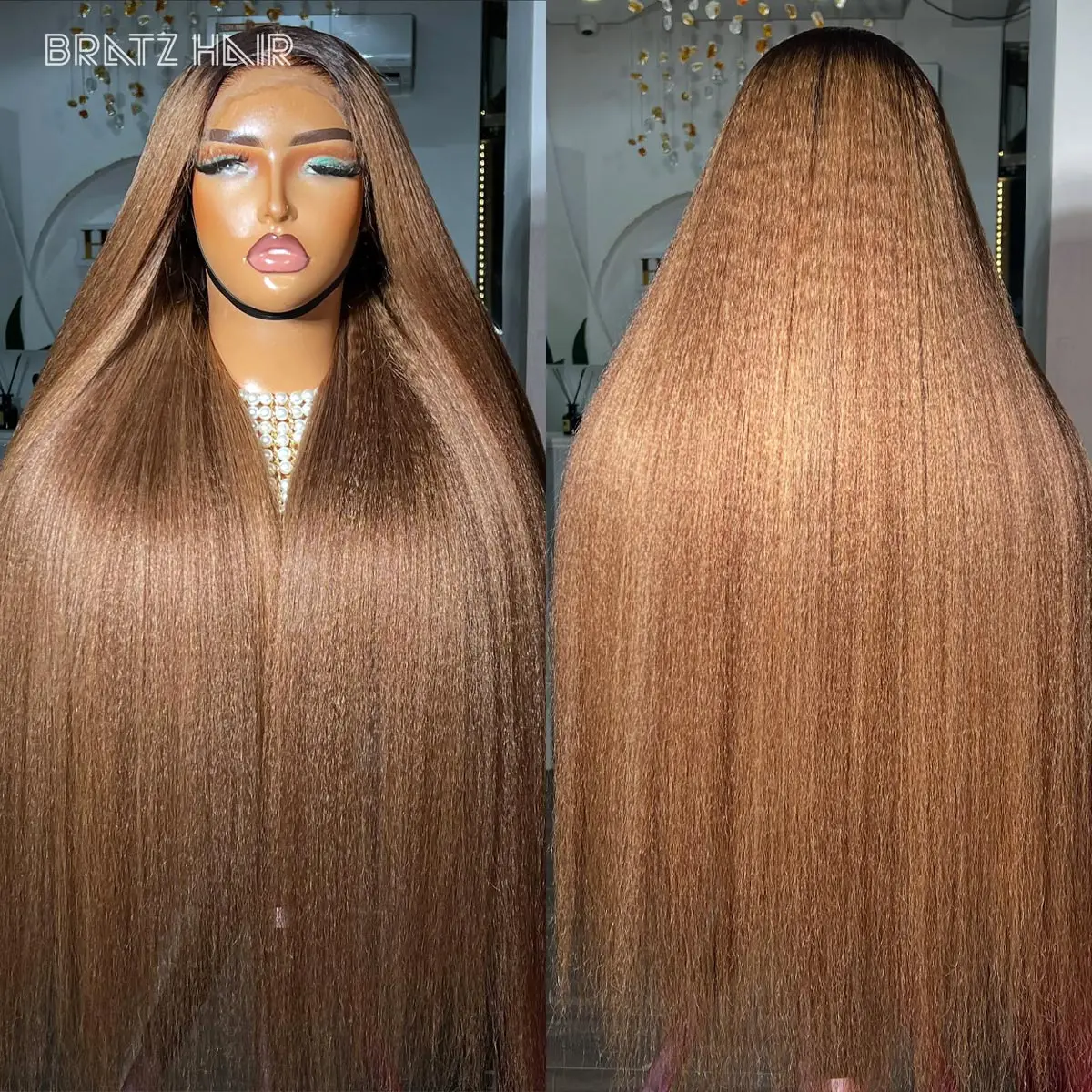 

Ombre Brown 13x6 Kinky Straight Human Hair Wig 13x4 HD Transparent Lace Frontal Wigs Pre Plucked 360 Full Lace Yaki Straight Wig