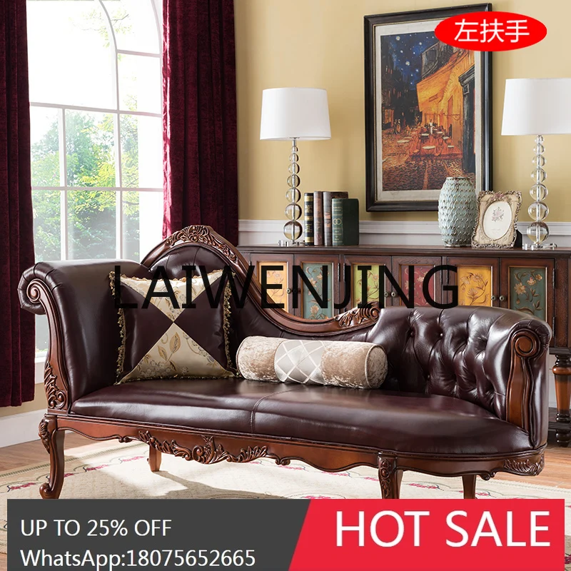 RWJ Solid Wood Leather Chaise Longue